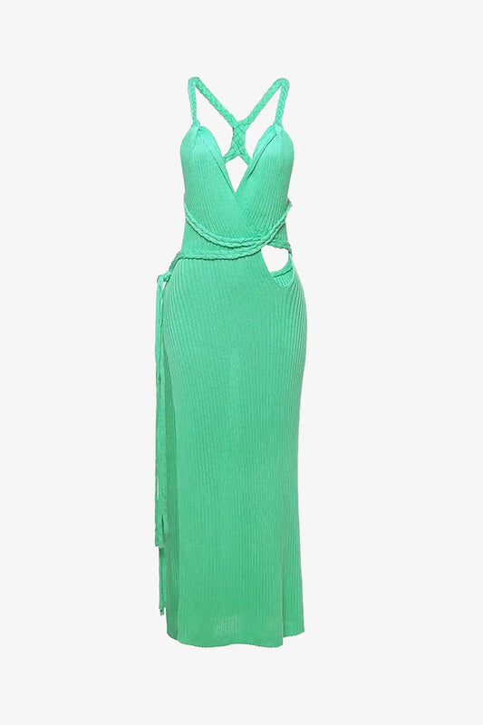 Mint Green Ribbed Knitted Long Dress