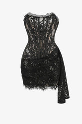 Black Corset Strapless Lace Mini Dress