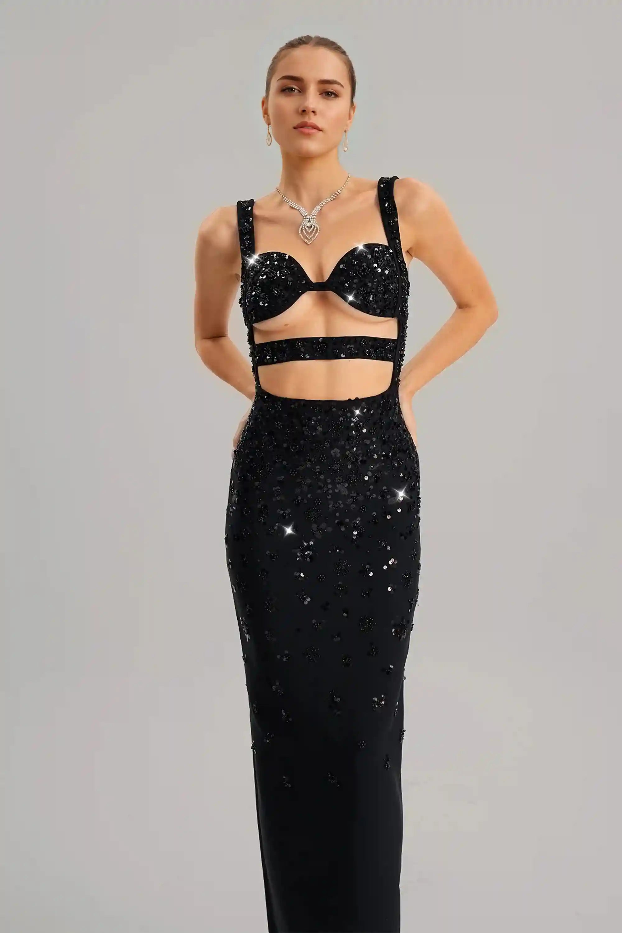Black Sequin Cutout Maxi Dress Dress
