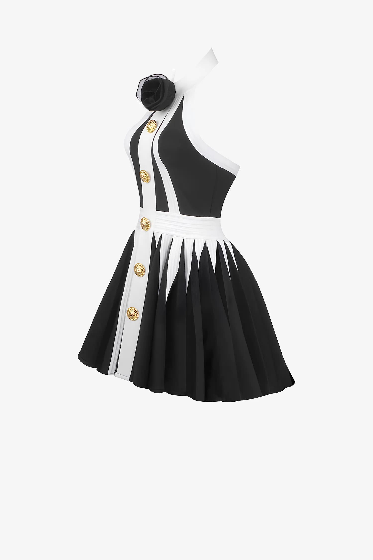 Black And White Halter Skater Dress