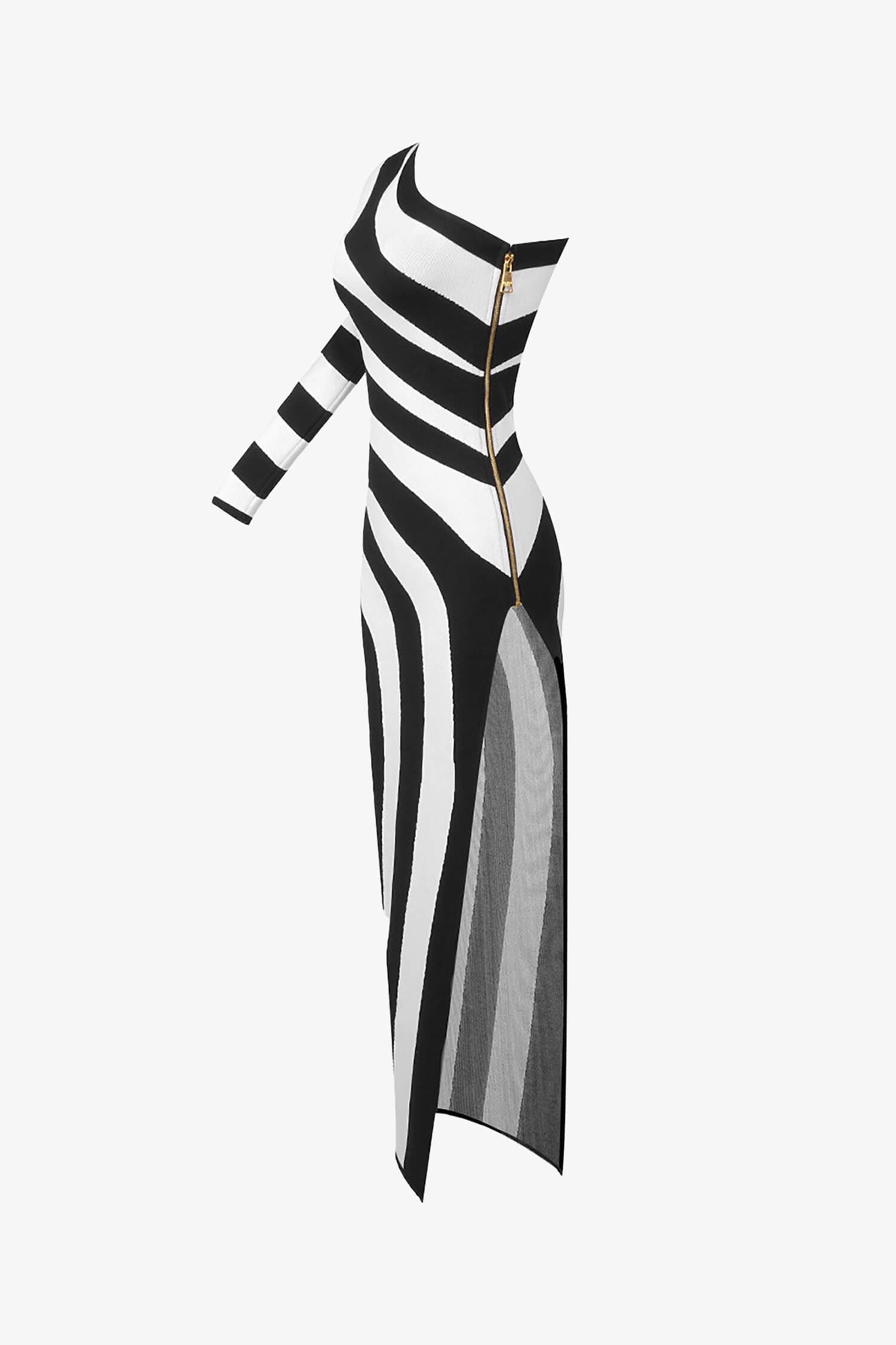 Black And White One Shoulder Striped Maxi Dress