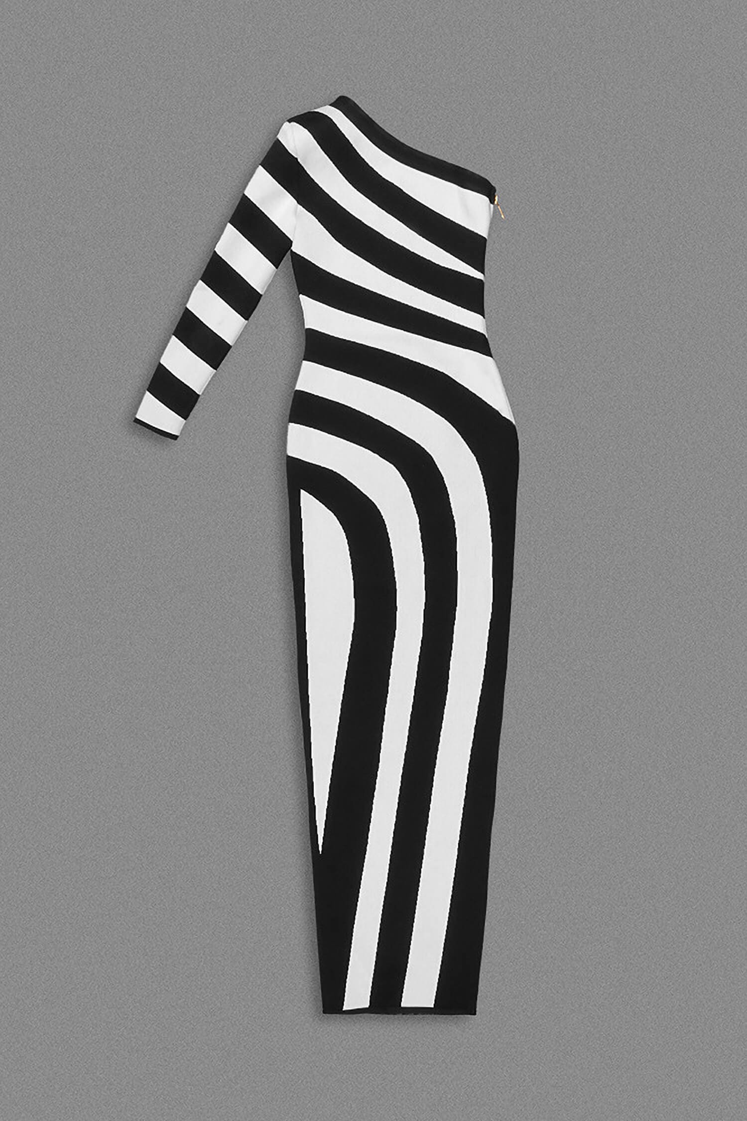 Black And White One Shoulder Striped Maxi Dress