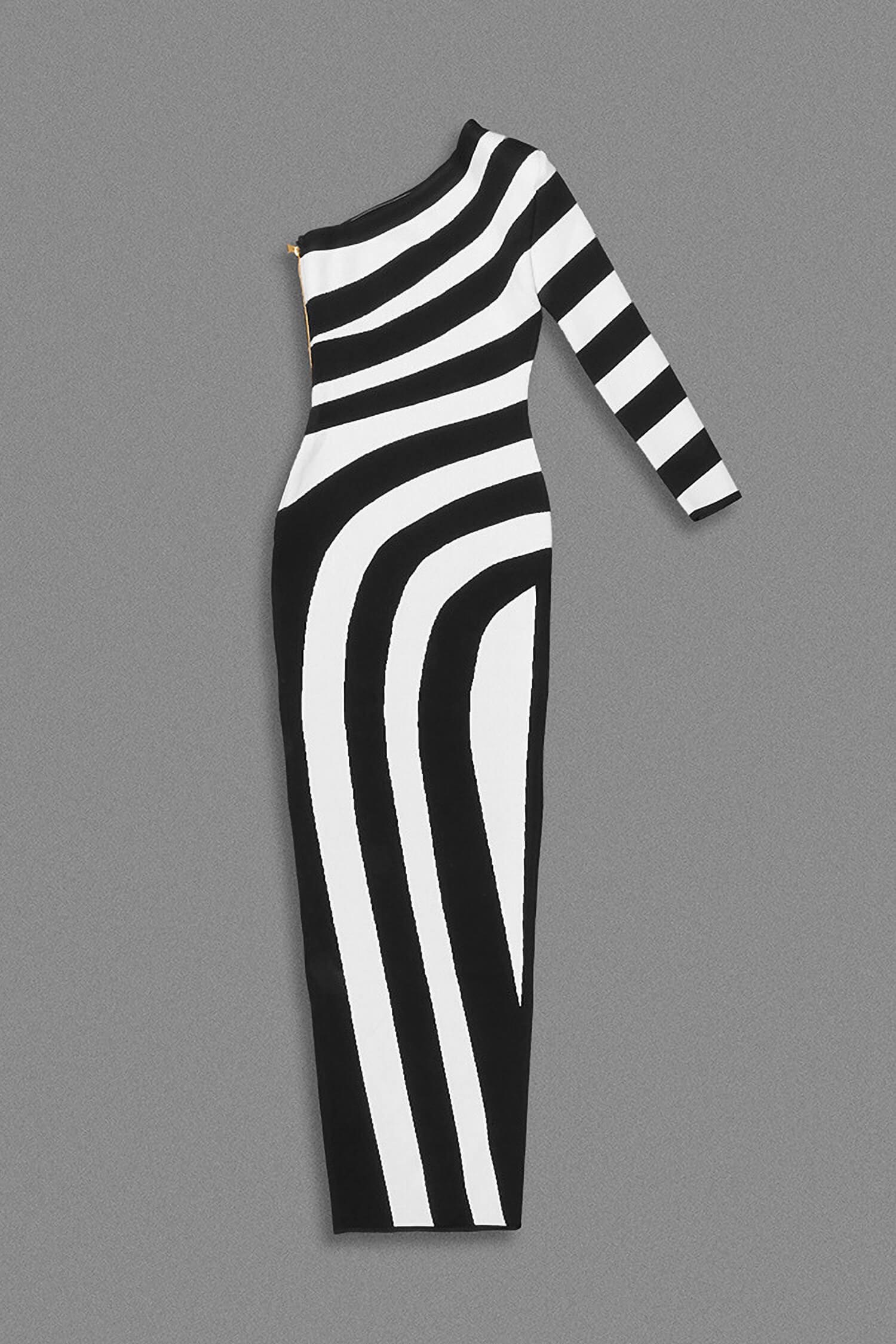 Black And White One Shoulder Striped Maxi Dress