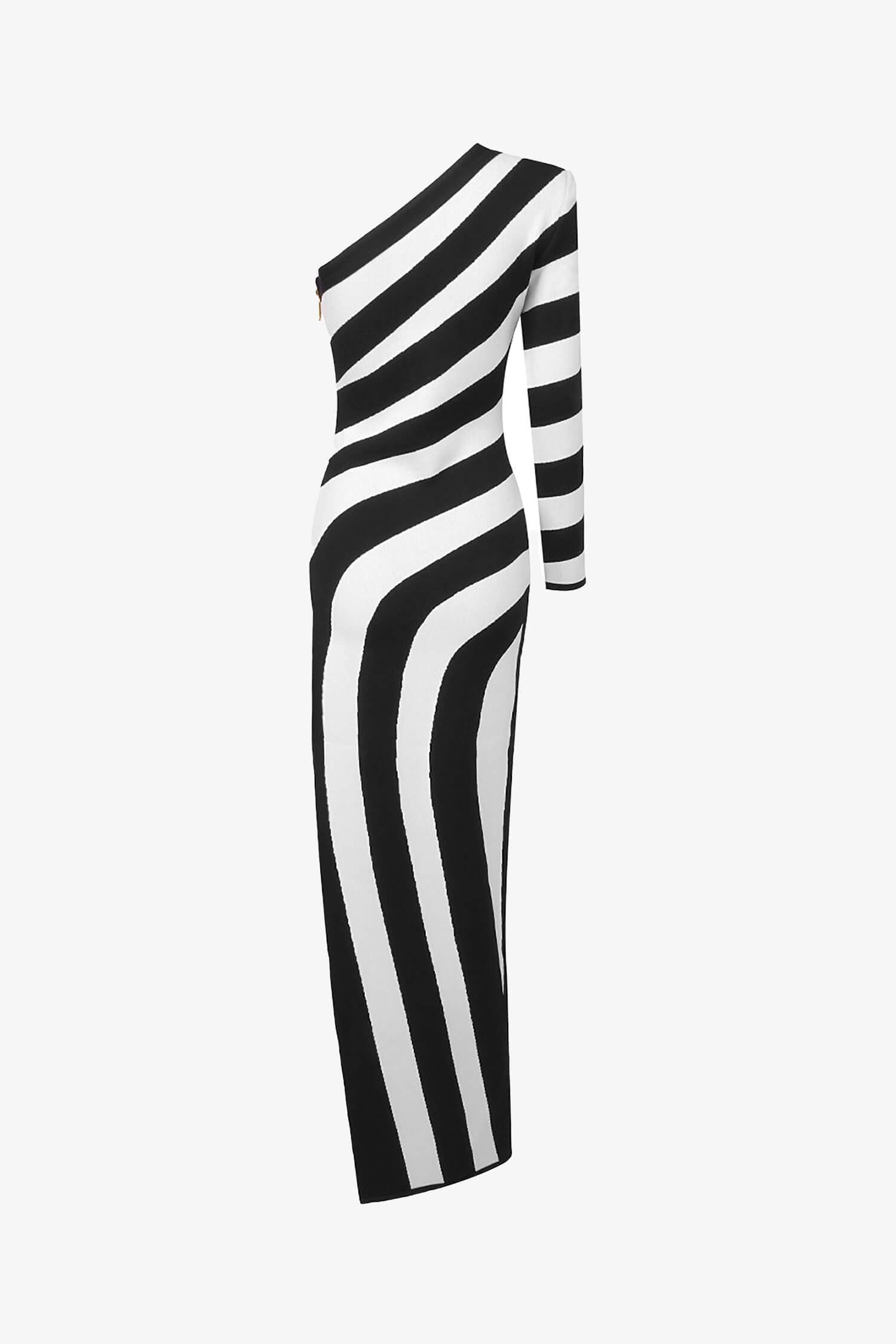 Black And White One Shoulder Striped Maxi Dress