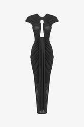 Black Cap Sleeve Cutout Maxi Dress / Xs