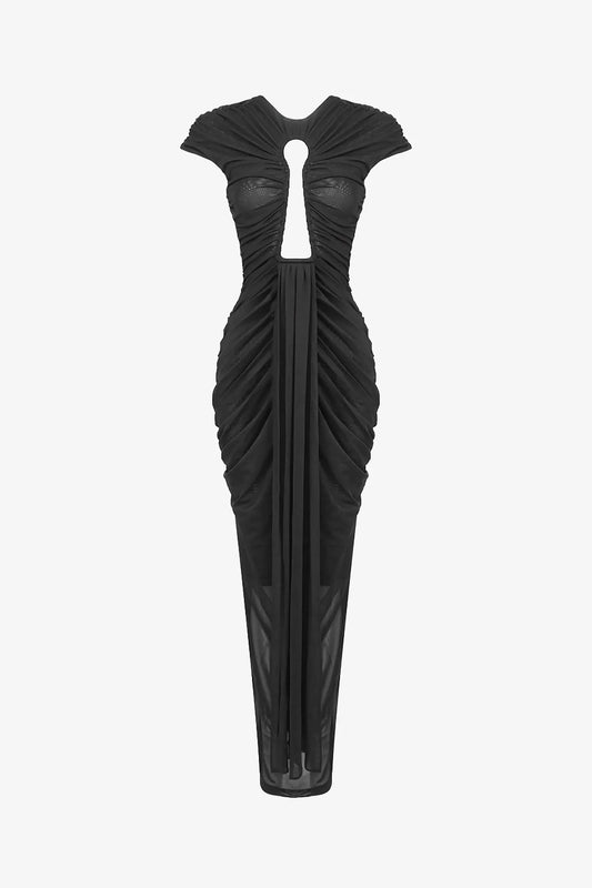 Black Cap Sleeve Cutout Maxi Dress / Xs