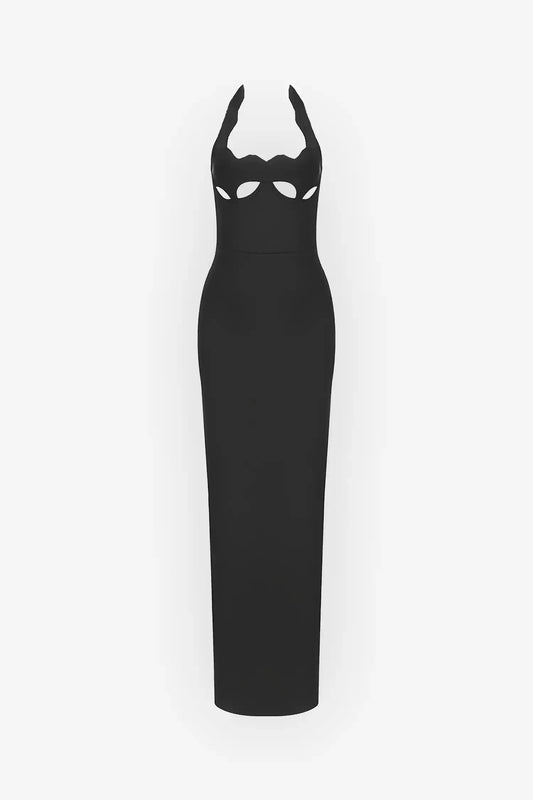 Black Cutout Halter Bandage Maxi Dress Dress