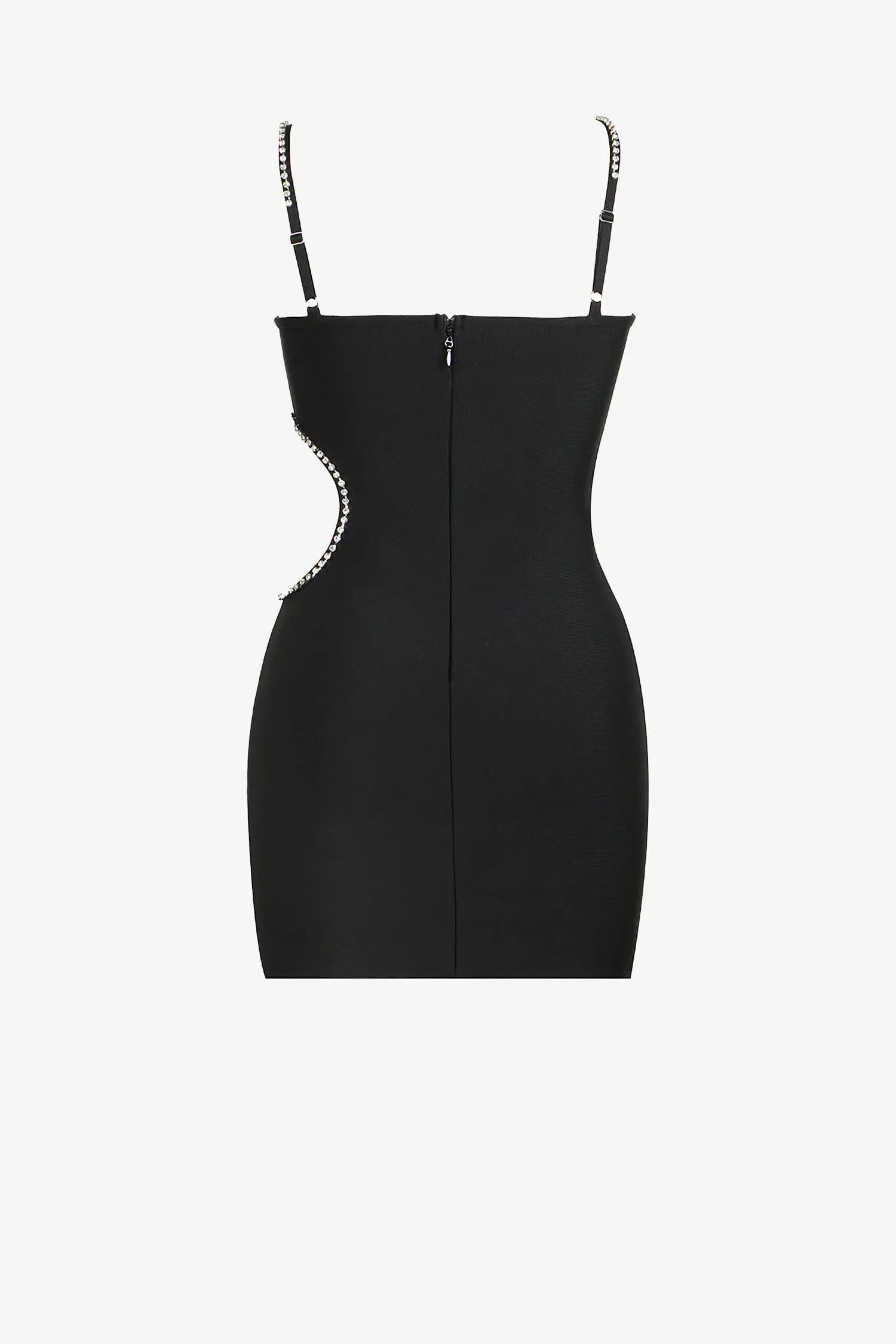 Black Cutout One Shoulder Rhinestone Mini Dress