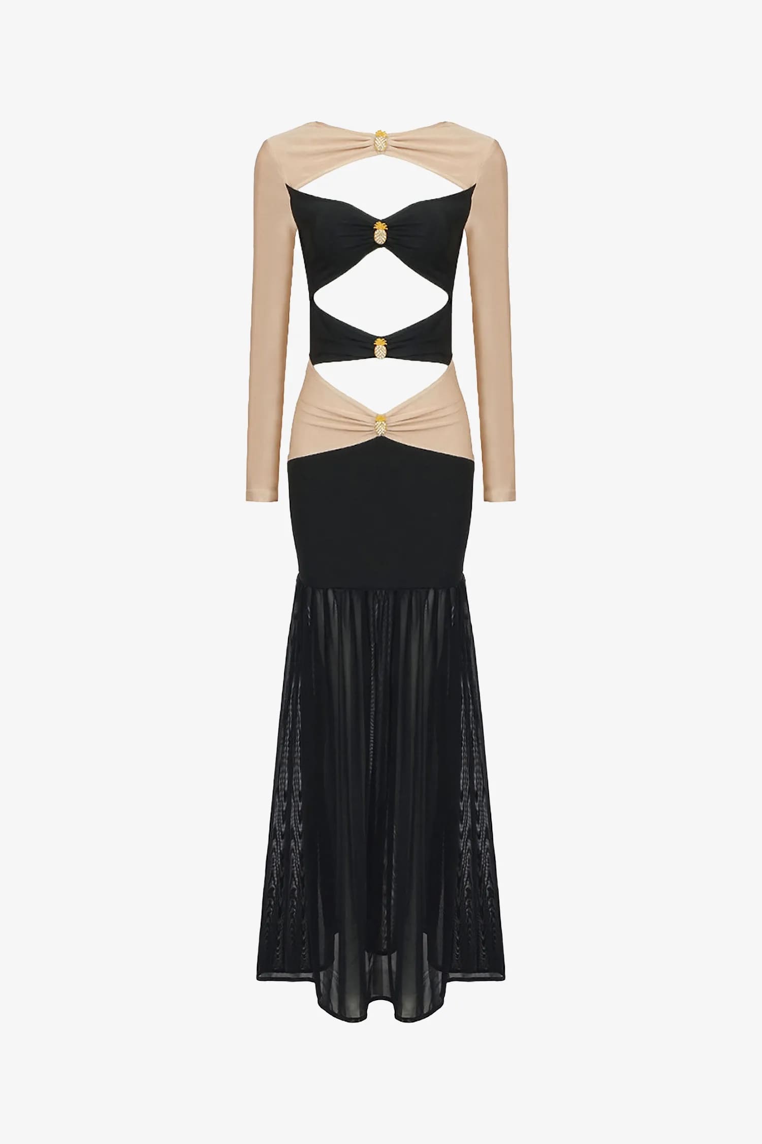 Black & Gold Cutout Long Sleeve Mermaid Dress