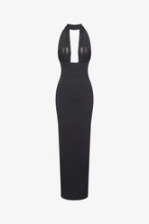 Black Halter Draped Maxi Dress / Xs
