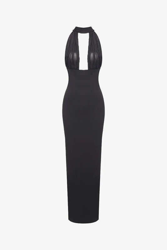 Black Halter Draped Maxi Dress / Xs