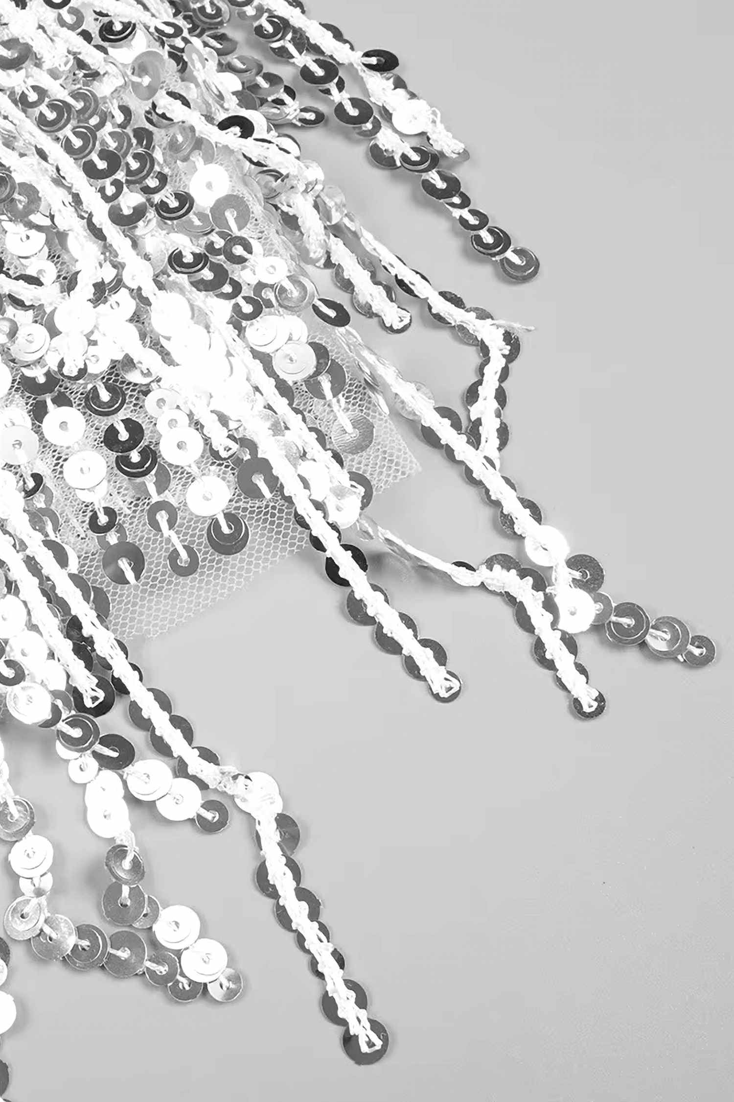 Black Mesh Corset And Silver Sequin Skirt Two Piece Dress Dress