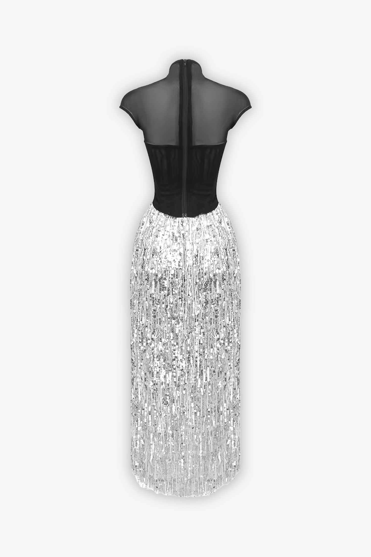 Black Mesh Corset And Silver Sequin Skirt Two Piece Dress Dress
