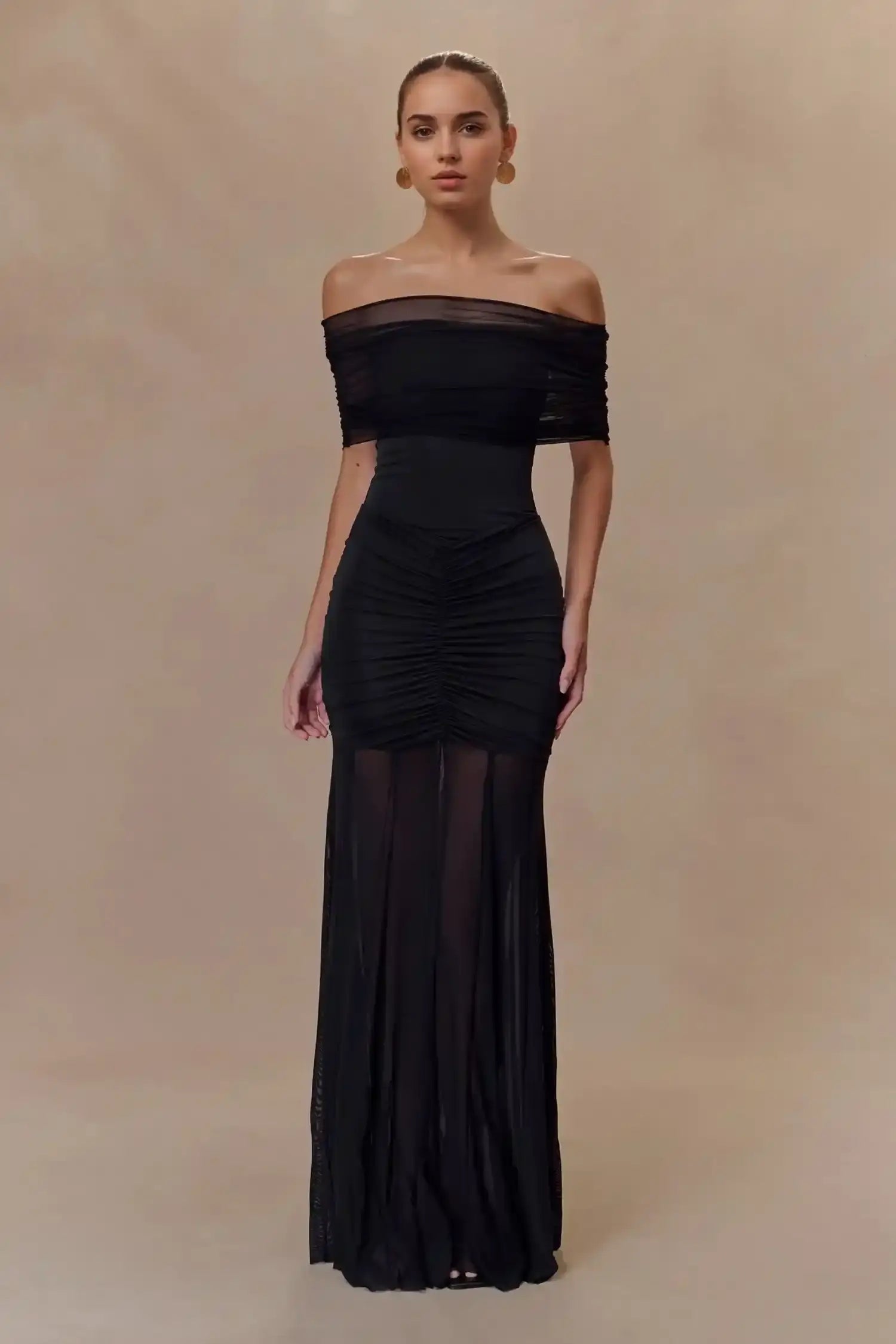 Black Off The Shoulder Mesh Maxi Dress Dress