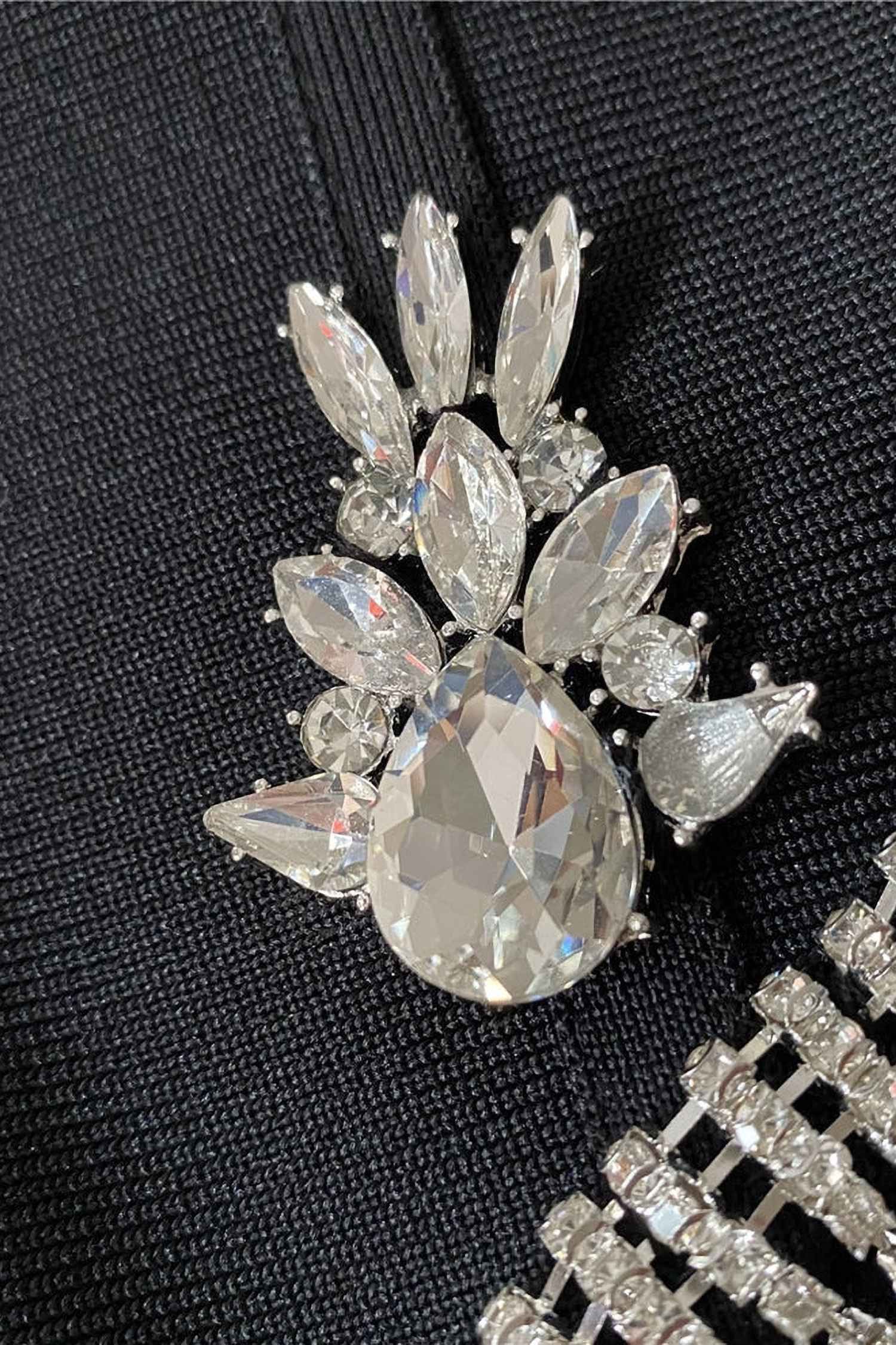 Black Rhinestone Strapless Corset Mini Fringe Dress Dress