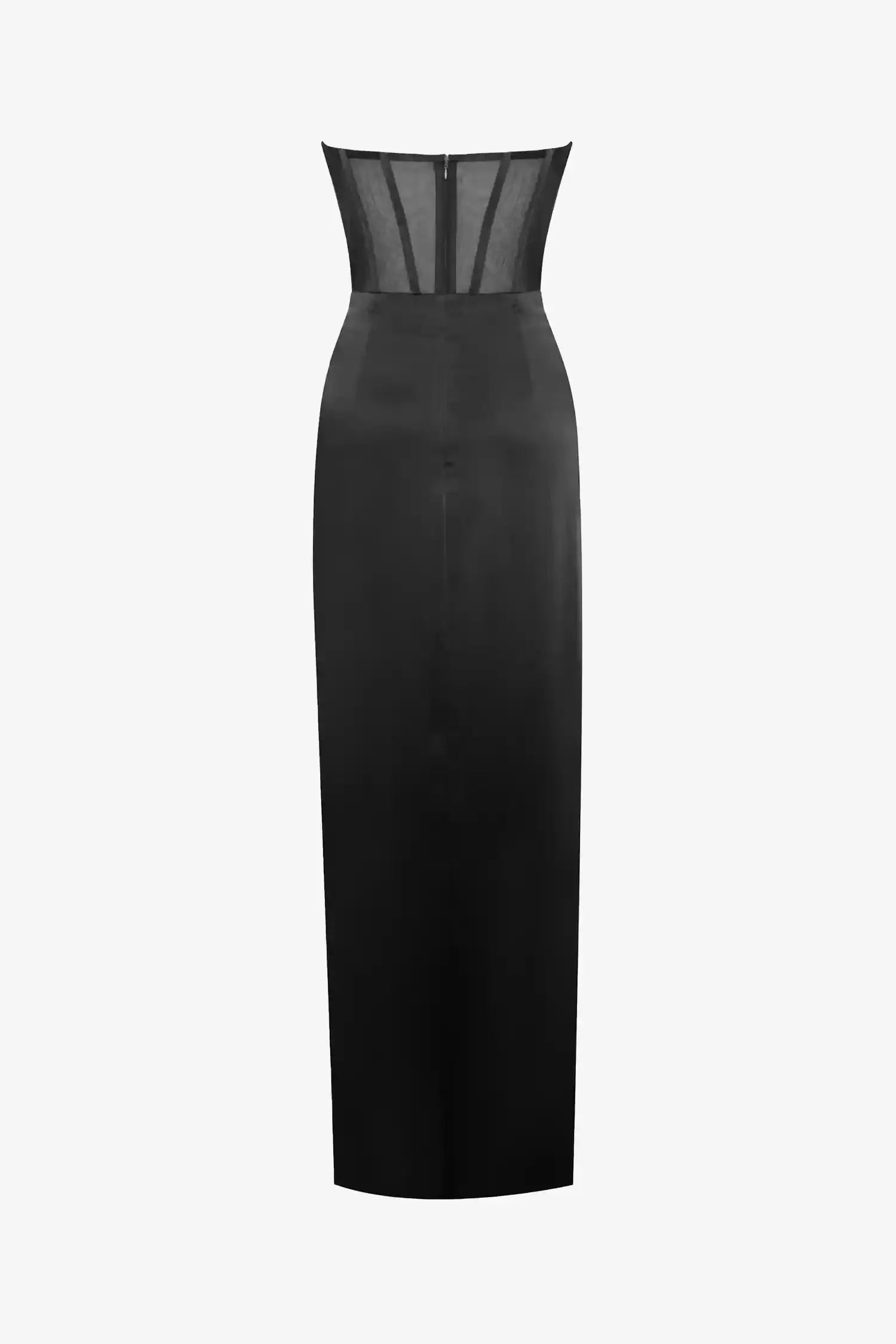 Black Strapless Corset Ruffle Maxi Dress Dress