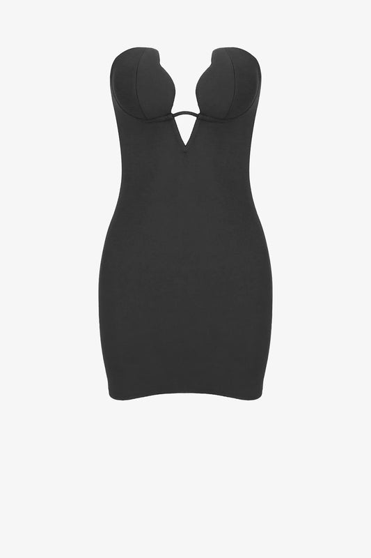 Black Strapless Scalloped Mini Dress / Xs