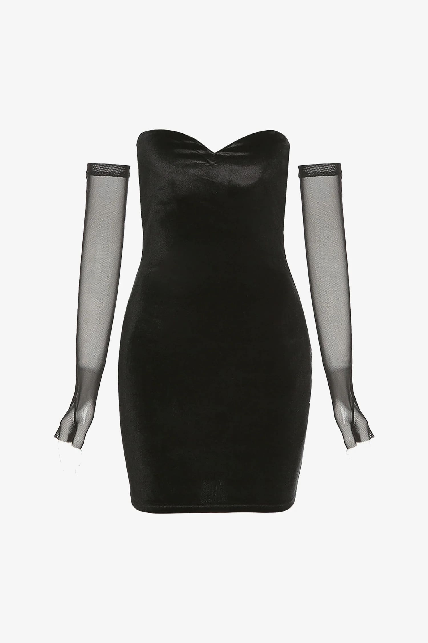 Black Strapless Sweetheart Velvet Mini Dress