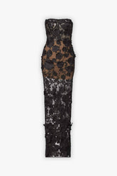 Black Strapless Tulle Floral Maxi Dress Dress