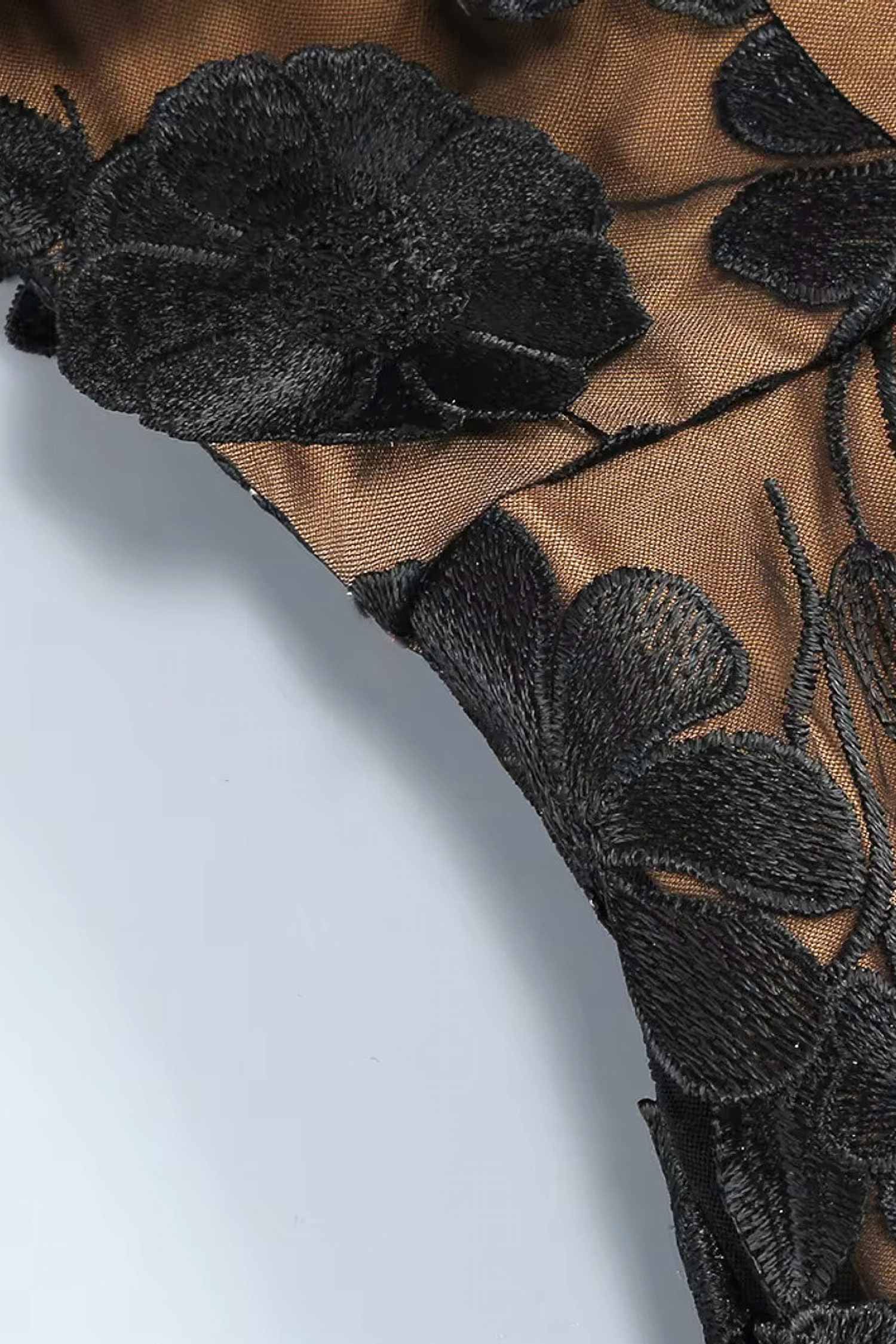 Black Strapless Tulle Floral Maxi Dress Dress