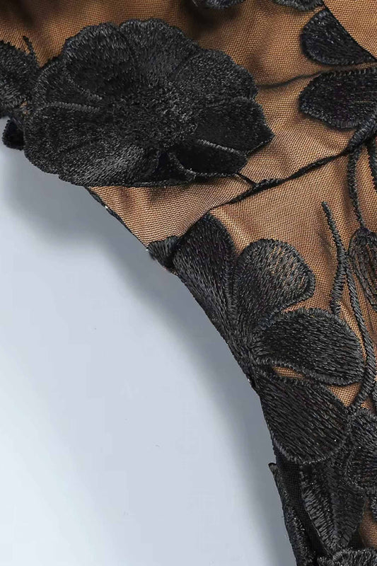 Black Strapless Tulle Floral Maxi Dress Dress