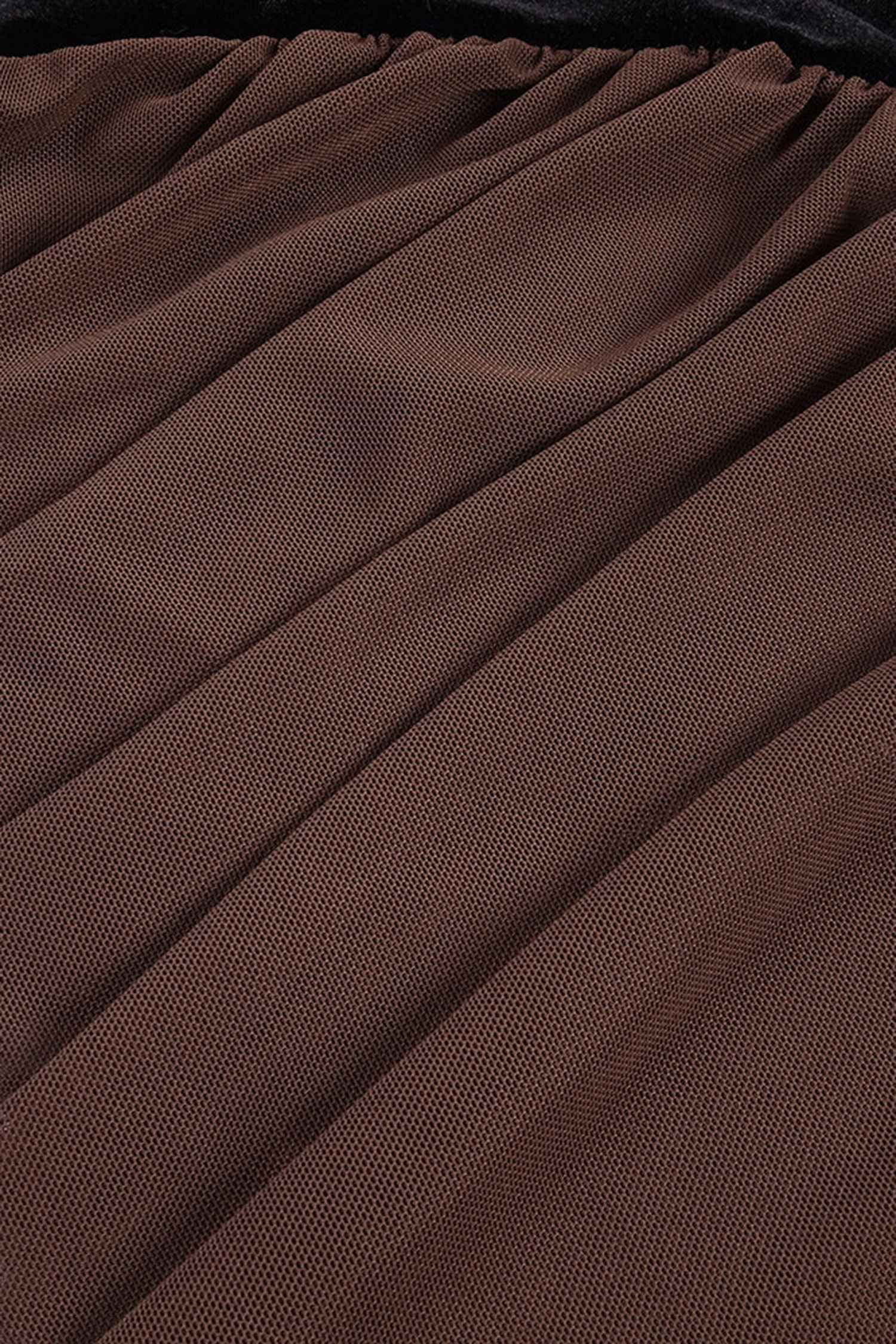 Black Velvet and Brown Mesh Ruched Maxi Dress Dress