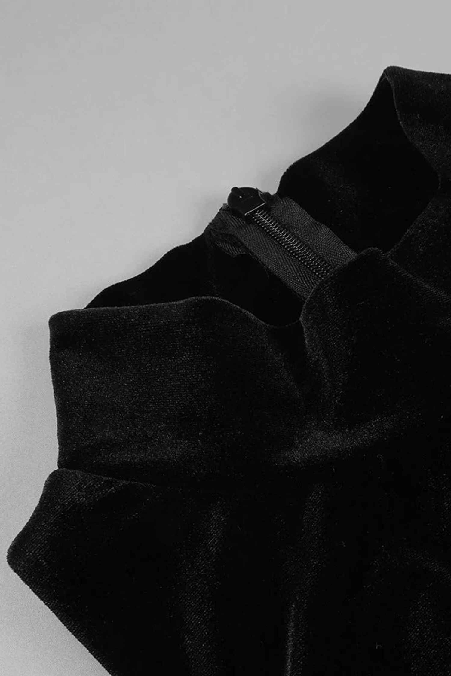 Black Velvet and Brown Mesh Ruched Maxi Dress Dress