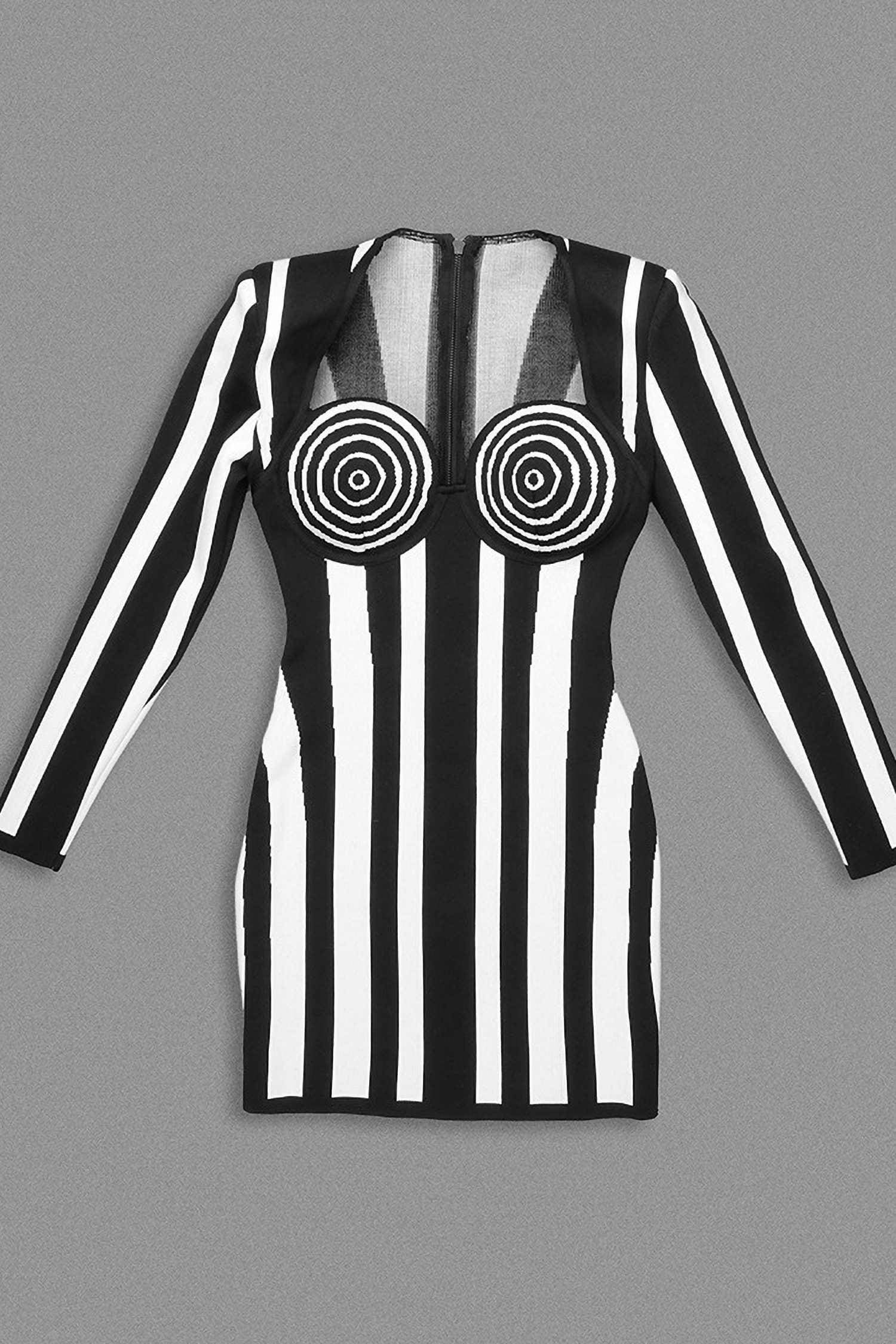 Black & White Striped Long Sleeve Knit Mini Dress