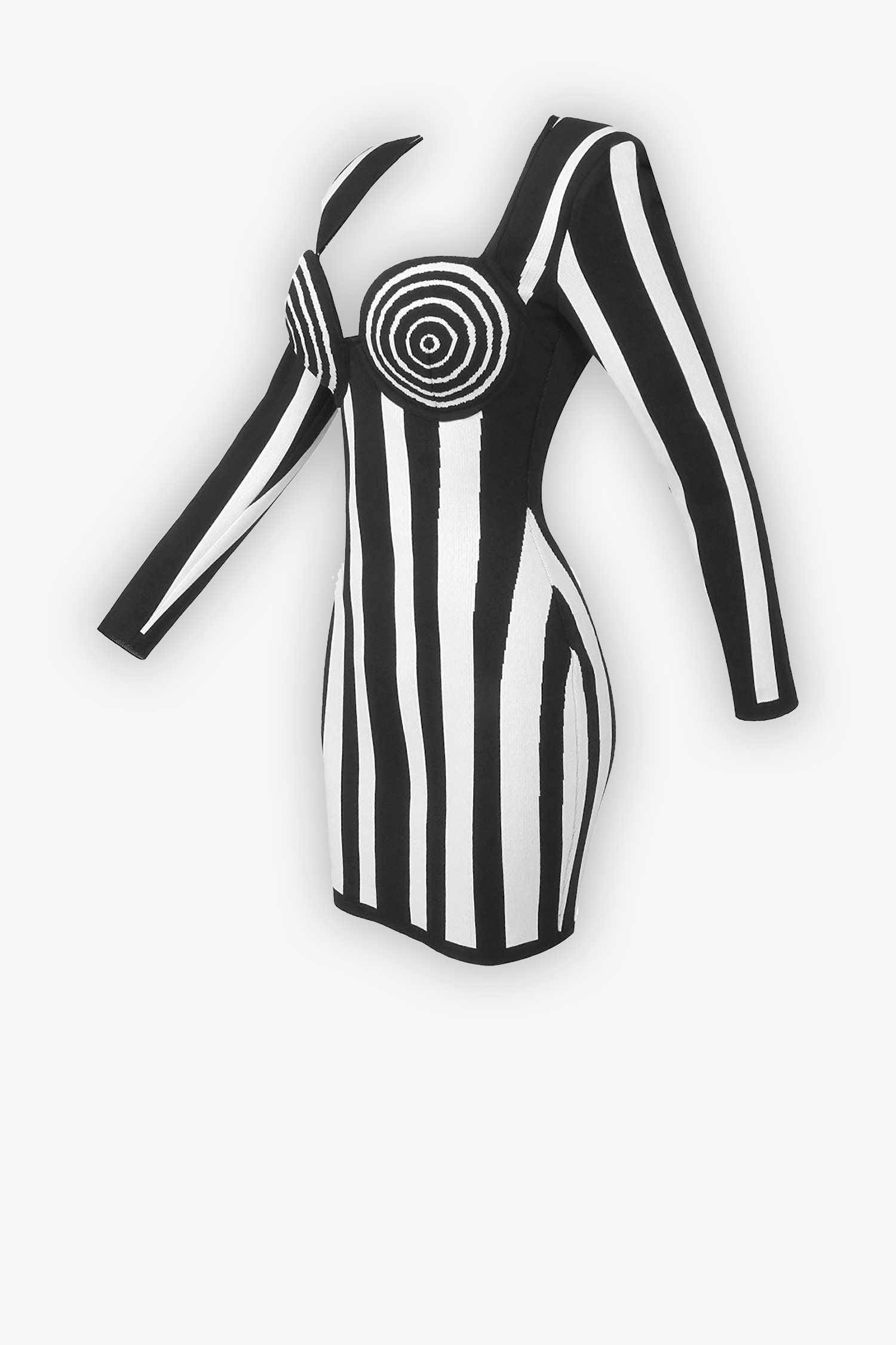 Black & White Striped Long Sleeve Knit Mini Dress