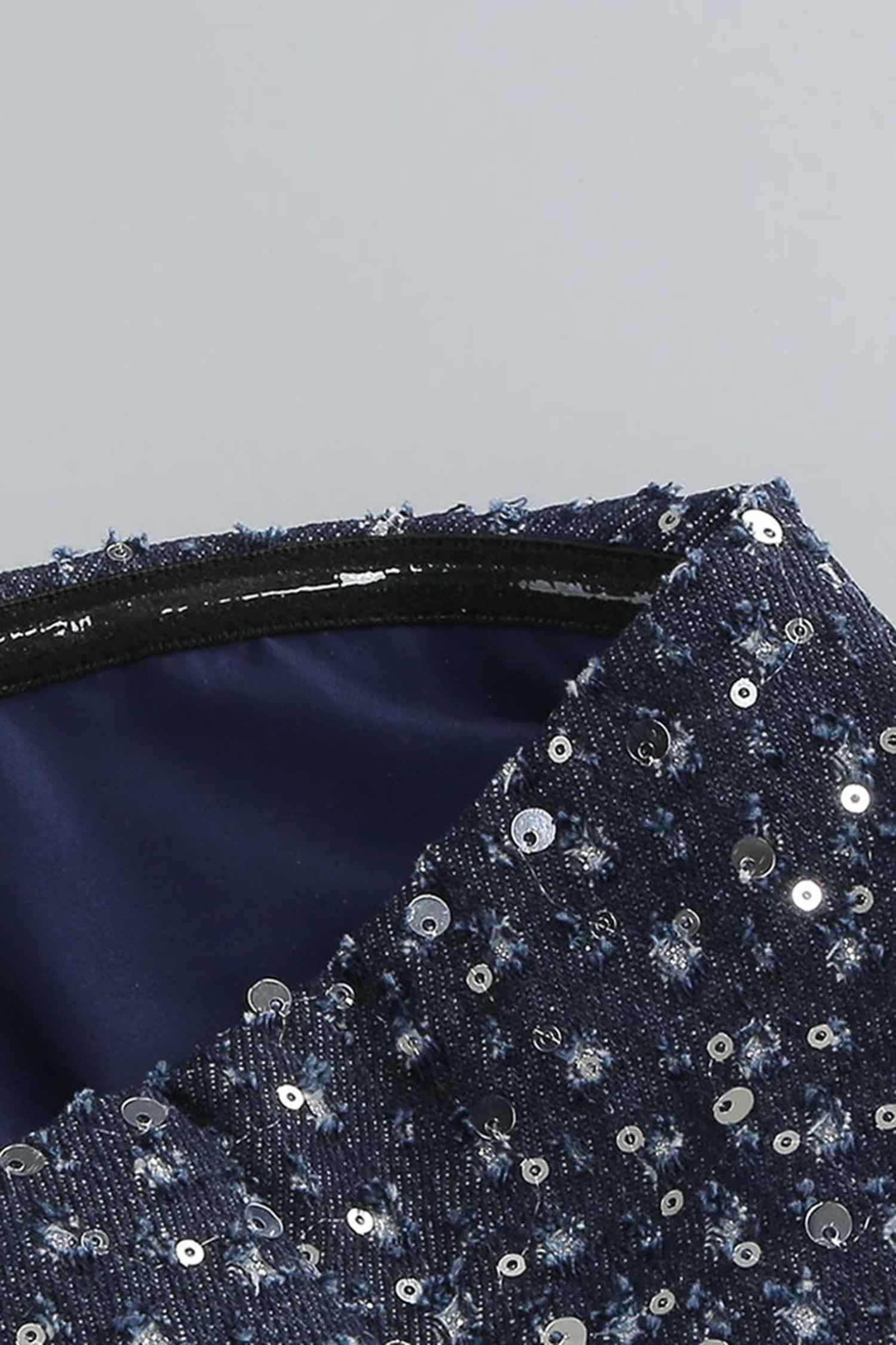 Blue Denim Sequin Strapless Mini Dress Dress