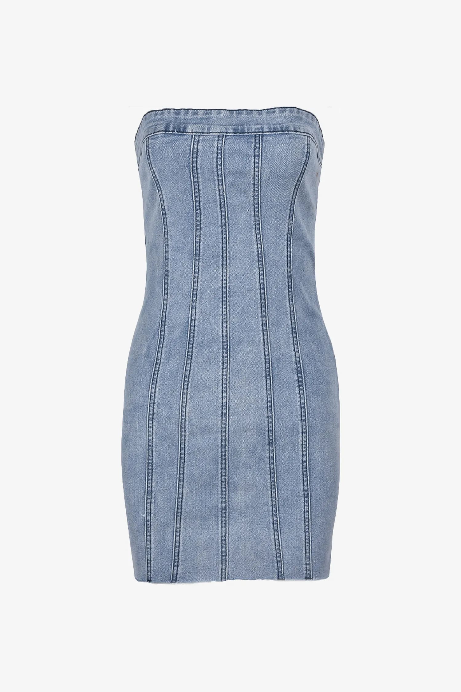Blue Strapless Denim Mini Dress