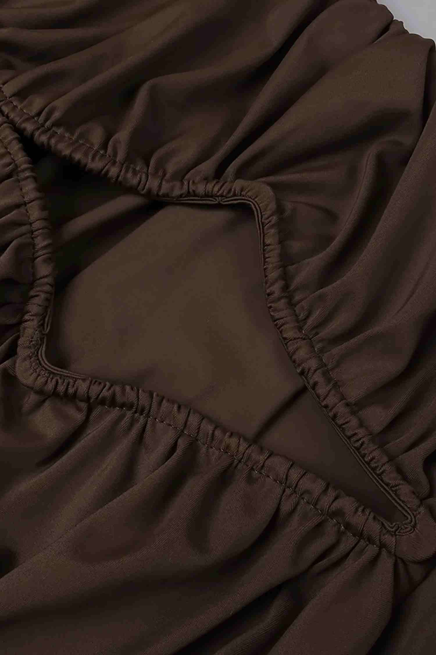 Brown Halter Crisscross Cutout Ruched Bodycon Maxi Dress Dress