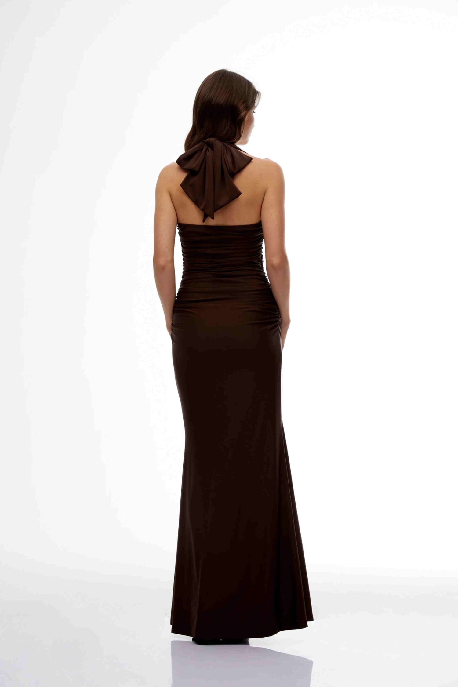 Brown Halter Crisscross Cutout Ruched Bodycon Maxi Dress Dress