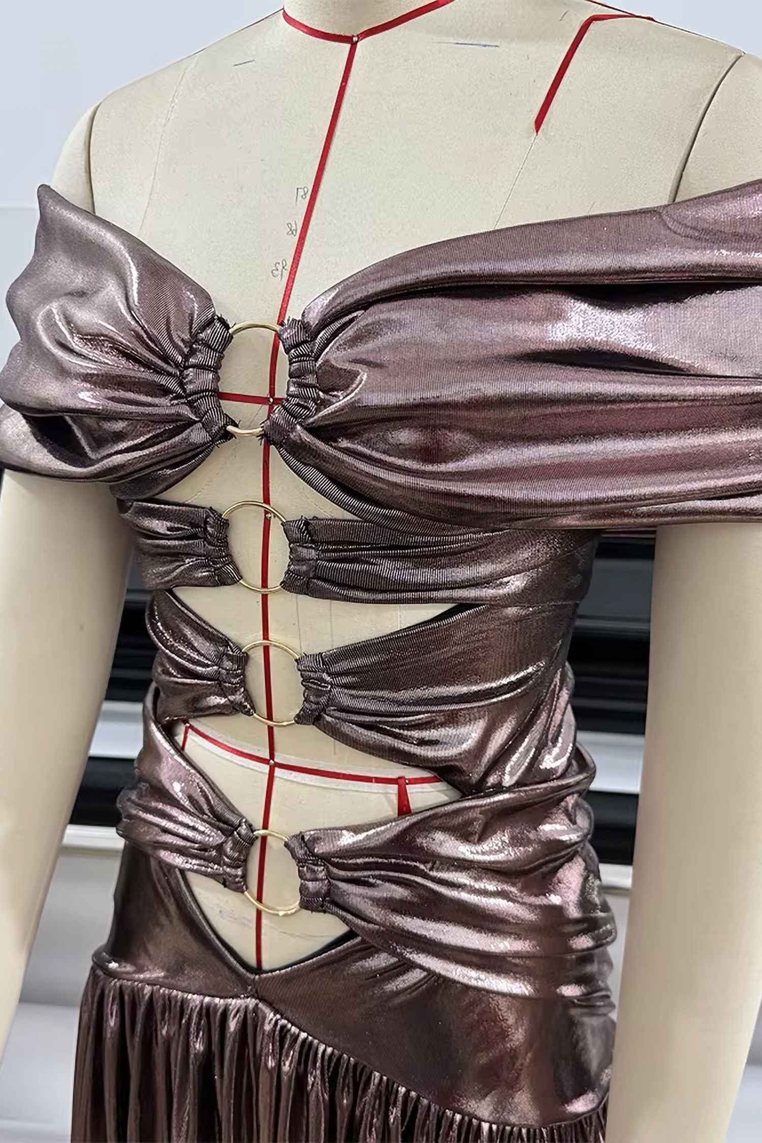 Brown Metallic Off The Shoulder Mermaid Dress Dress