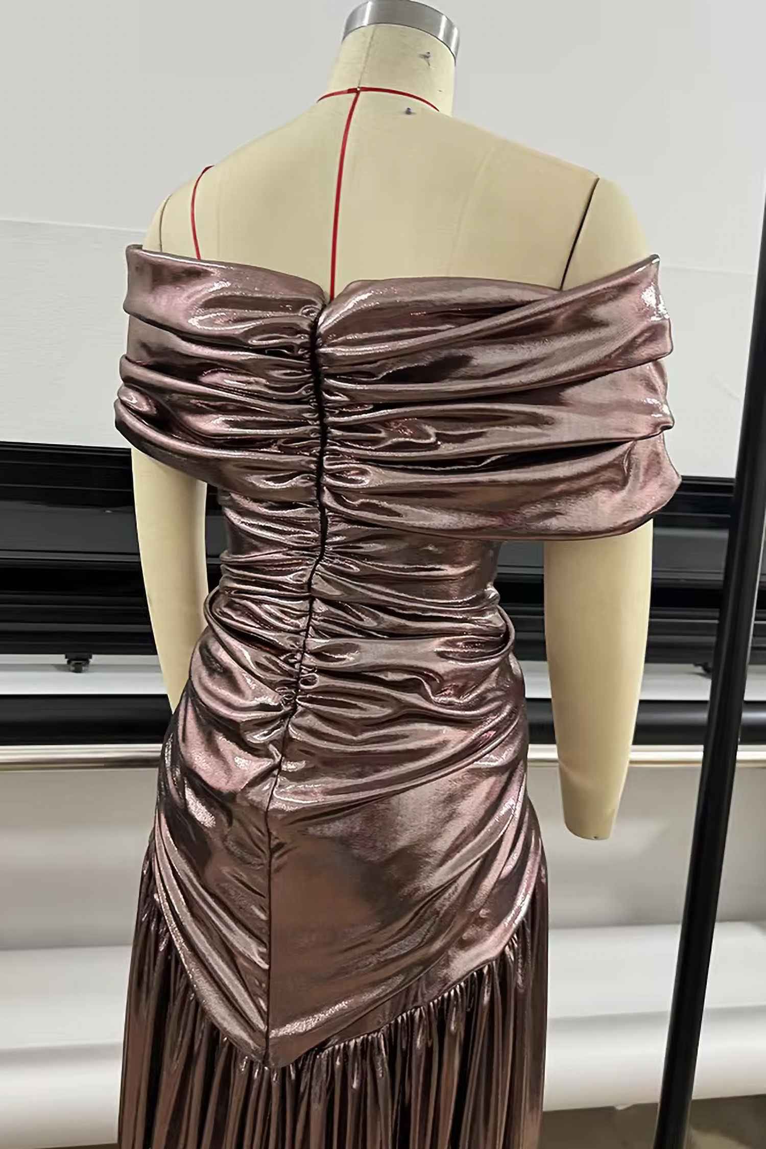 Brown Metallic Off The Shoulder Mermaid Dress Dress