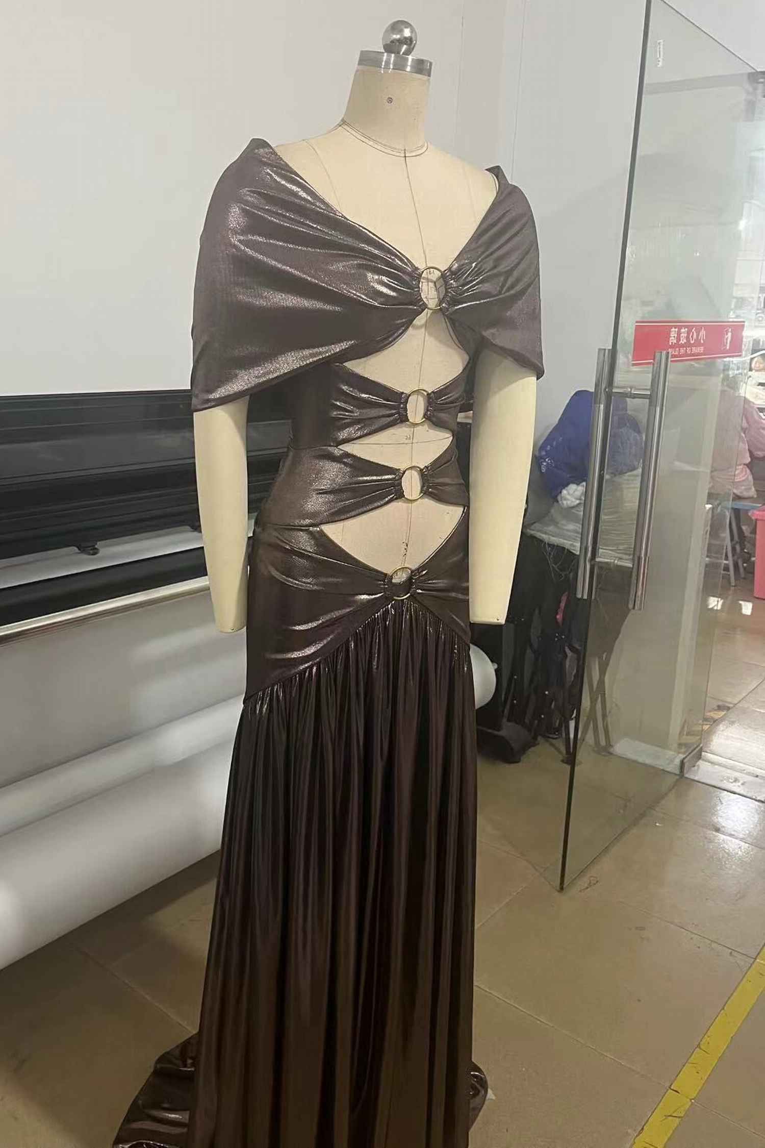 Brown Metallic Off The Shoulder Mermaid Dress Dress