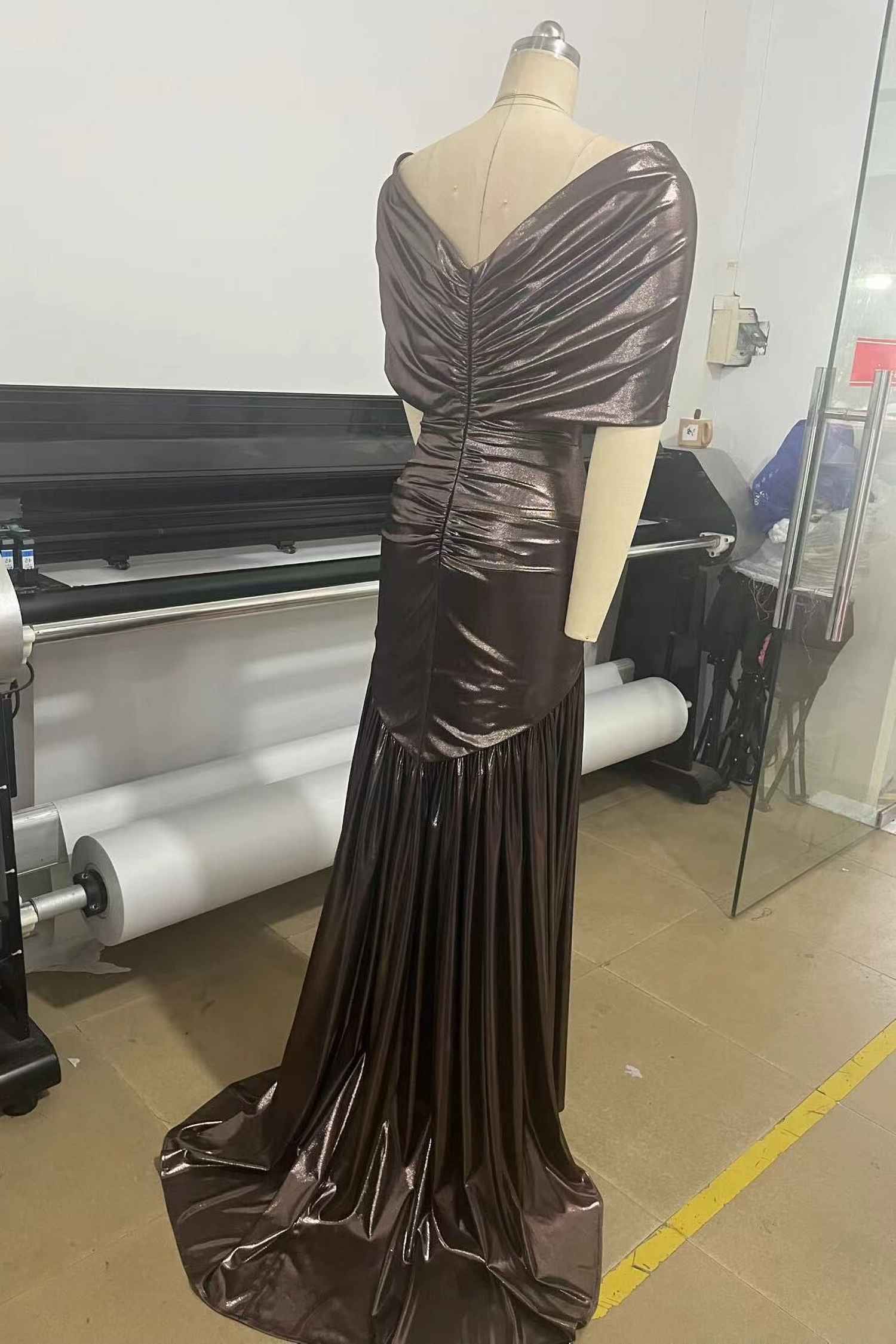 Brown Metallic Off The Shoulder Mermaid Dress Dress