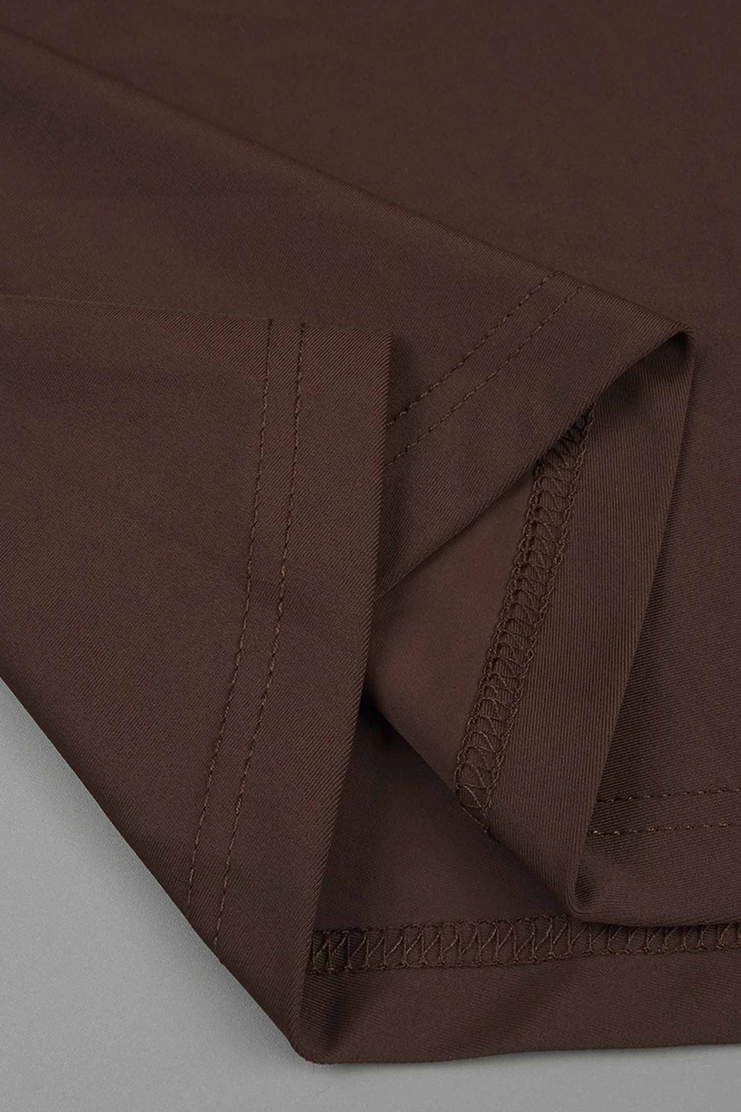 Brown V-Neck Maxi Dress with Belted Waist and Puffed Sleeves Dress