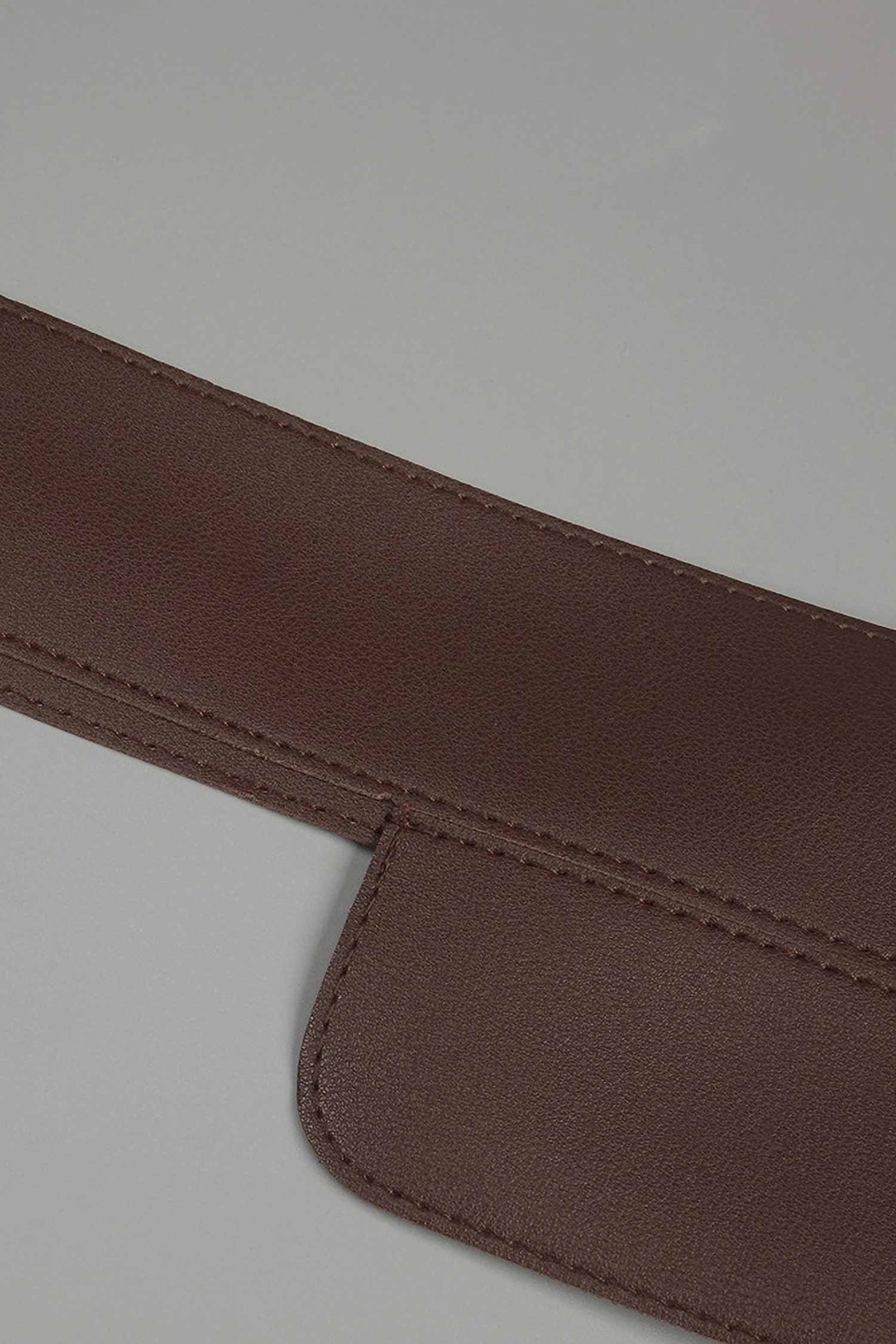 Brown V-Neck Maxi Dress with Belted Waist and Puffed Sleeves Dress