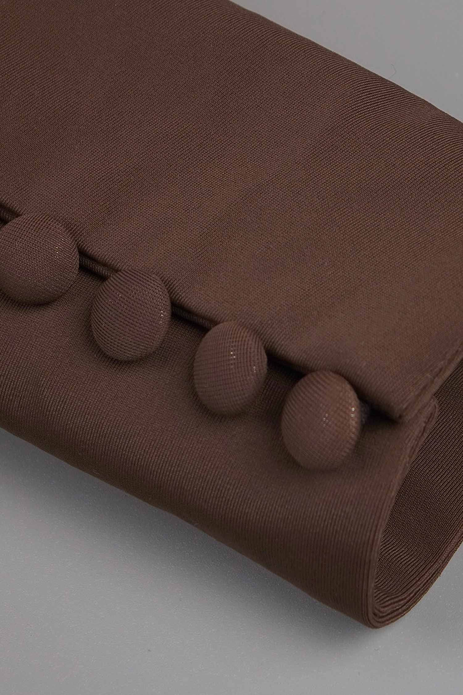 Brown V-Neck Maxi Dress with Belted Waist and Puffed Sleeves Dress