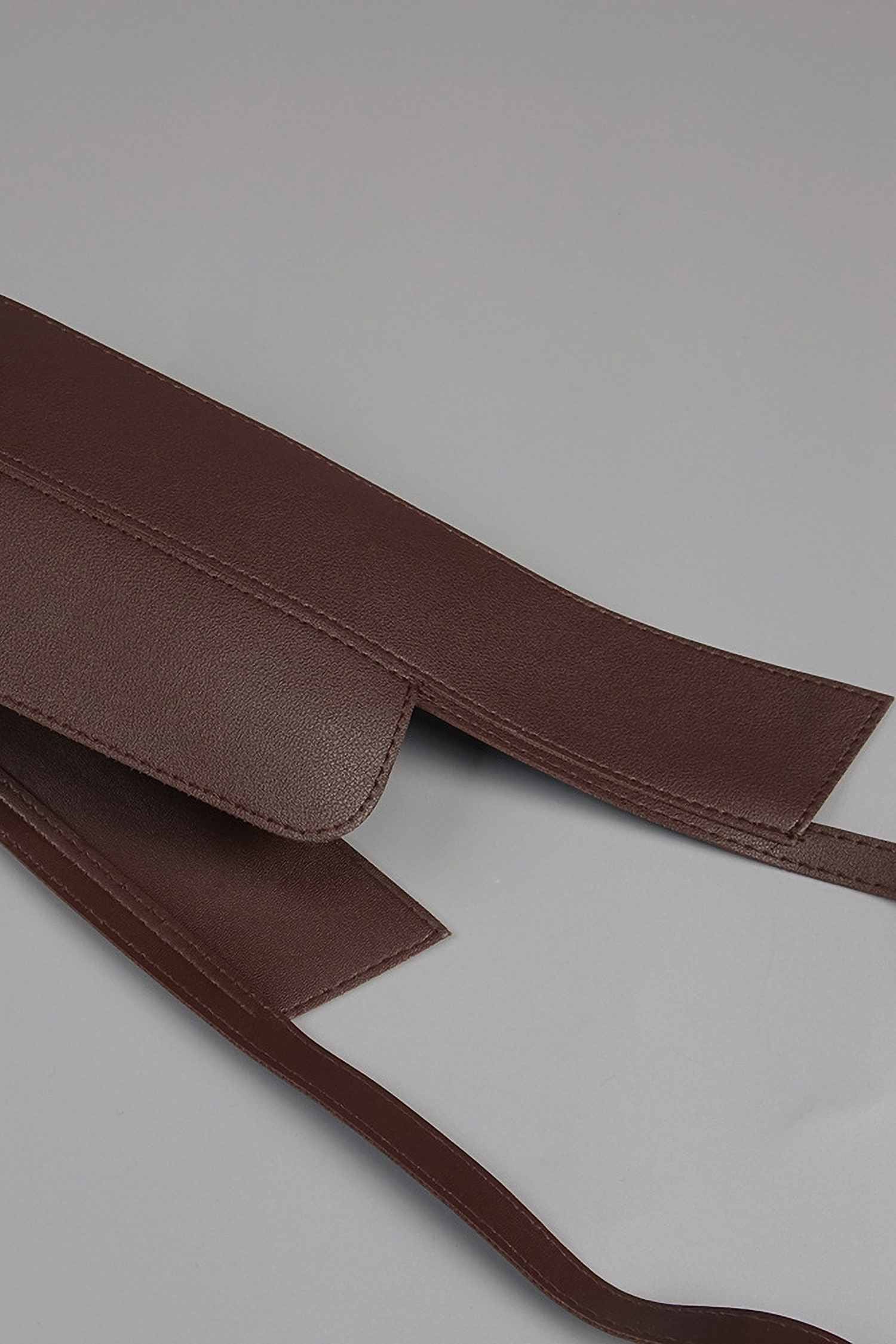 Brown V-Neck Maxi Dress with Belted Waist and Puffed Sleeves Dress