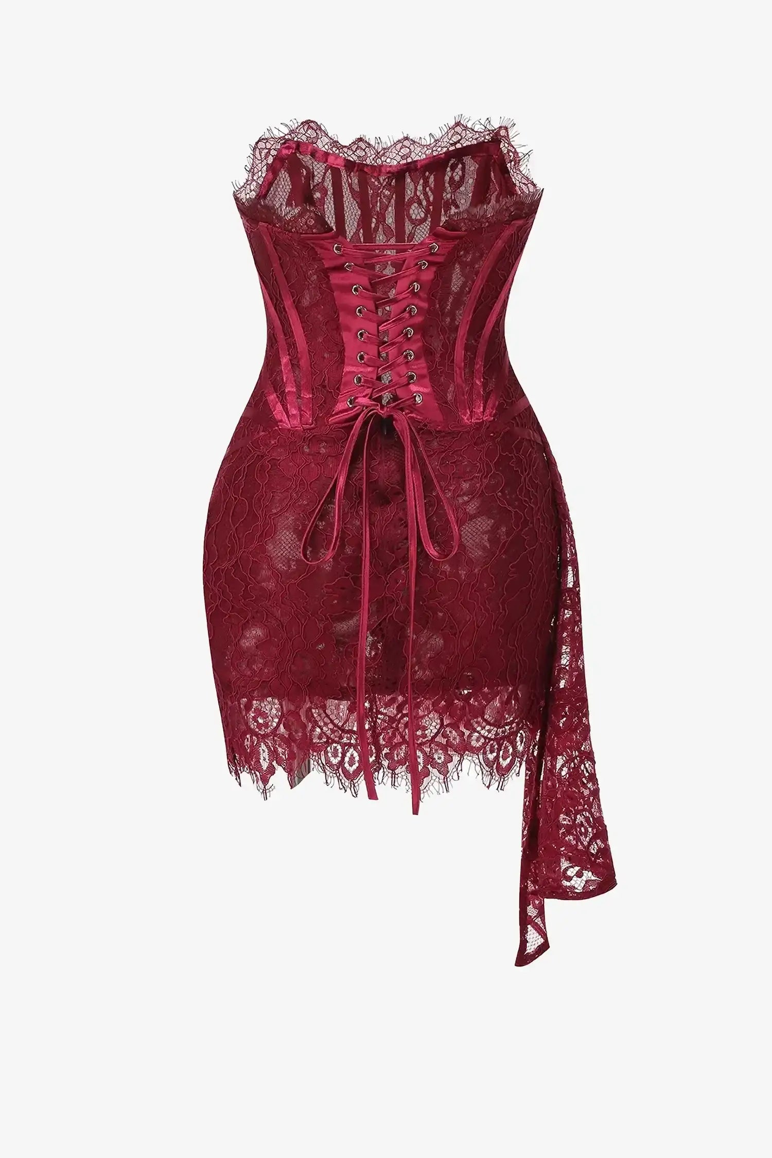 Burgundy Lace Overlay Bustier Mini Dress Dress