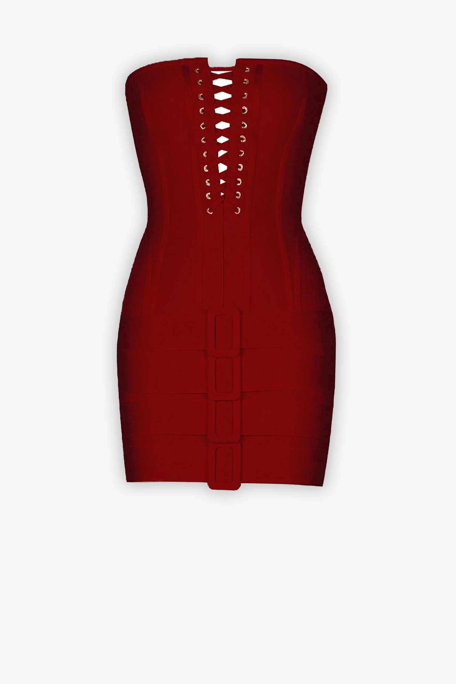 Burgundy Lace-up Bustier Mini Dress Dress