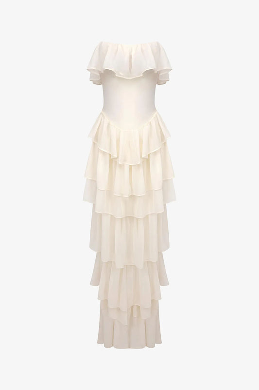 Champagne Chiffon Ruffle Dress