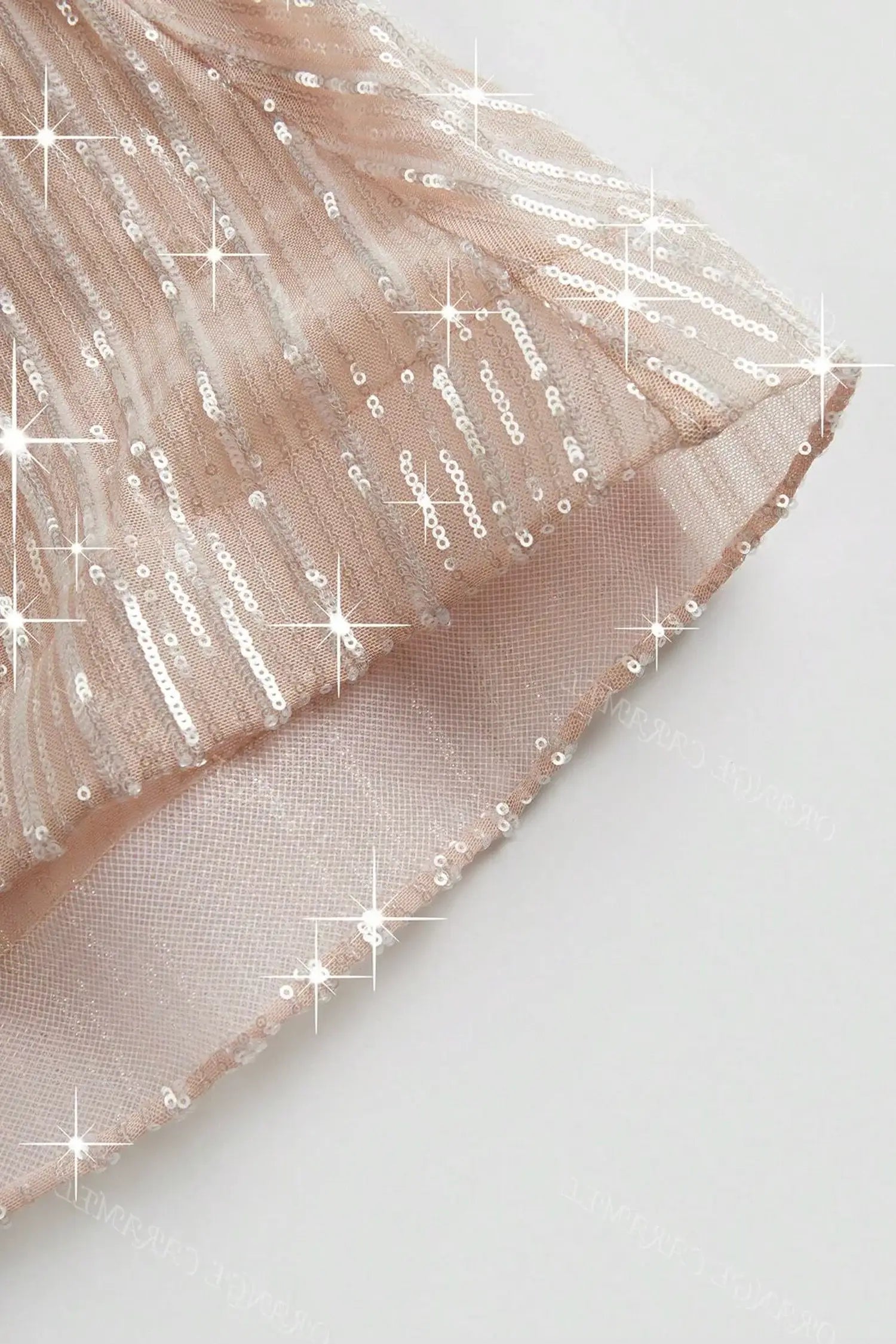 Champagne Strapless Crystal Embellished Sequin Mermaid Dress Dress