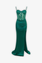 Emerald Green Lace Corset Satin Mermaid Dress Dress