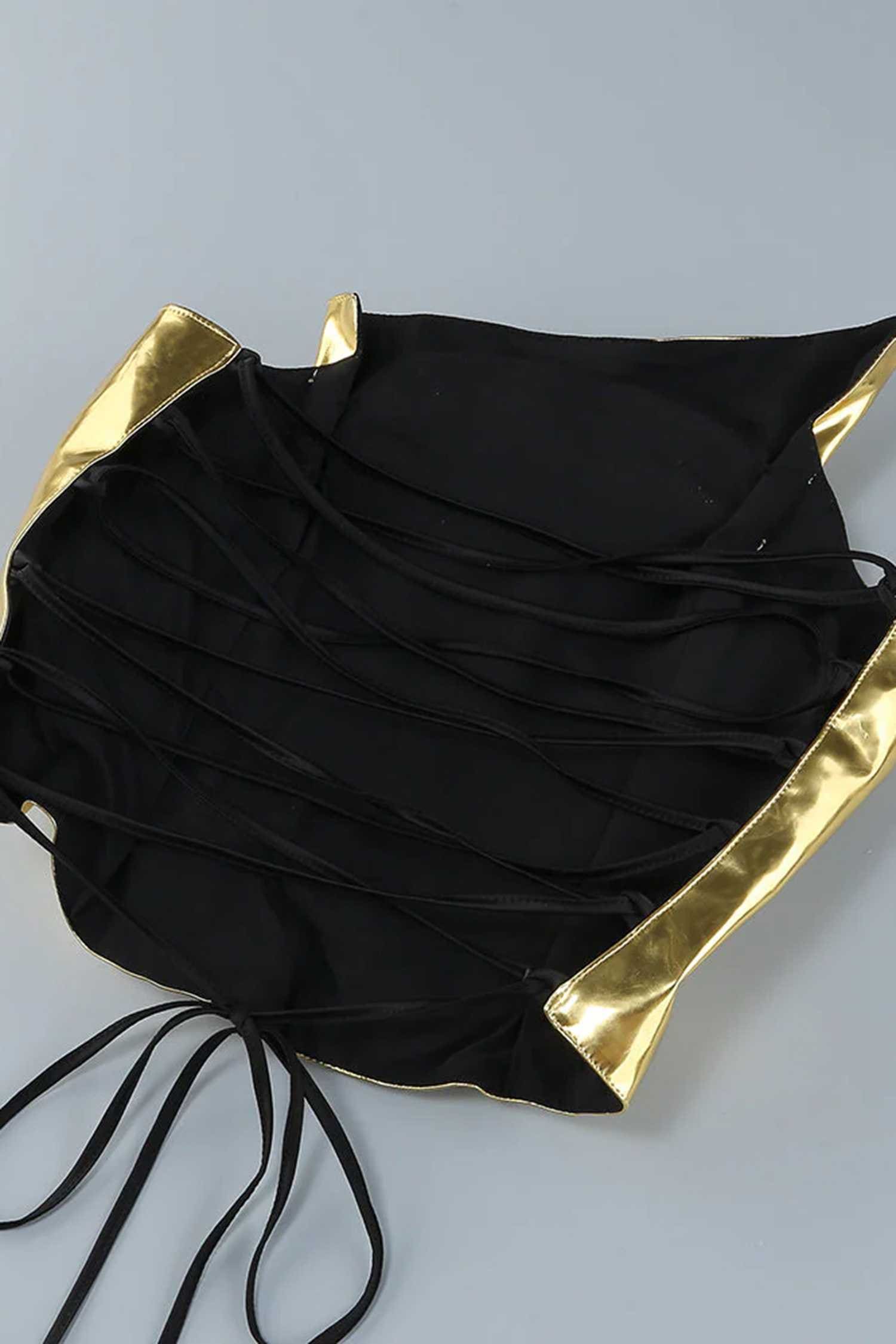 Gold Metallic Corset Top and Black Satin Skirt Two Piece Dress Dress