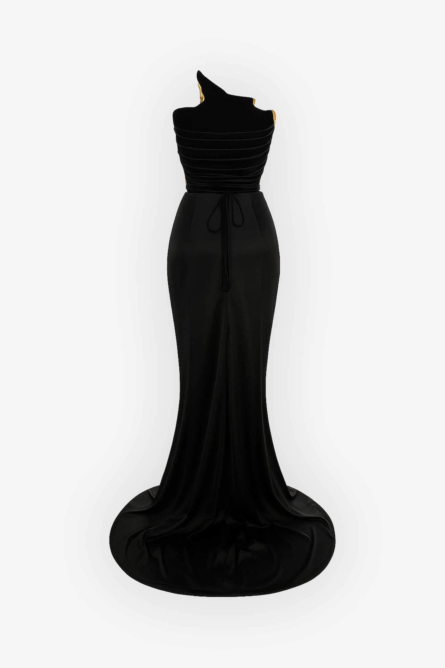 Gold Metallic Corset Top and Black Satin Skirt Two Piece Dress Dress