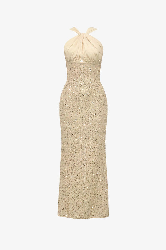 Gold Sequin Halter Maxi Dress