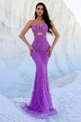 Lavender Beaded Strapless Mermaid Dress Lavender / 4 Dress